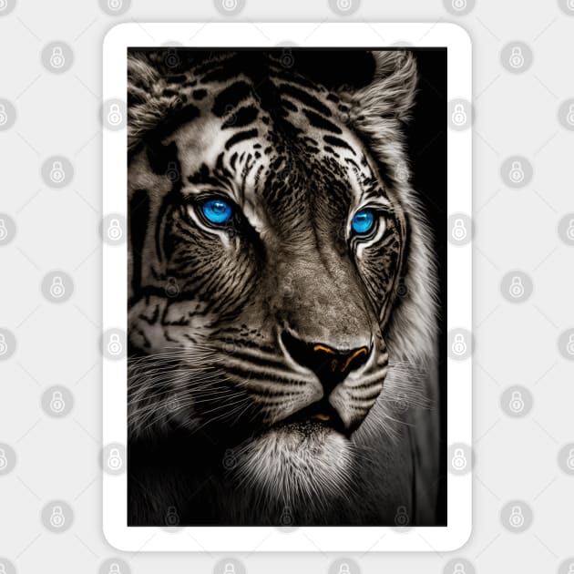 Tiger with blue eyes Sticker by ai1art